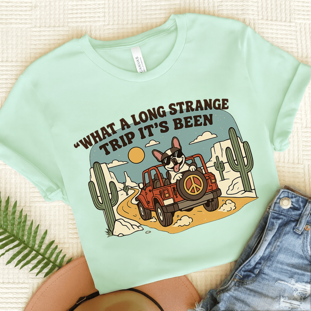 Piebald French Bulldog Strange Desert Travel Unisex TShirt Heather Mint