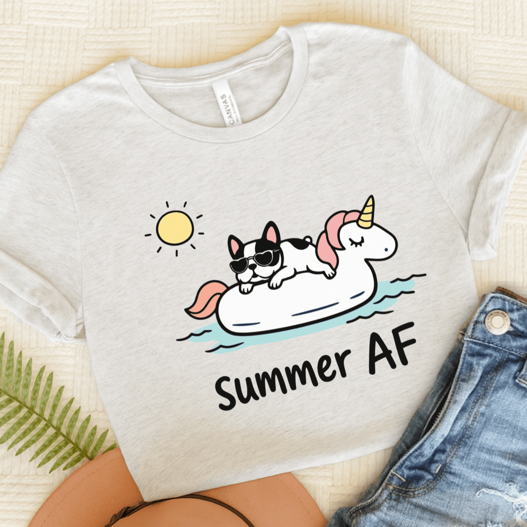 Piebald French Bulldog Summer AF Unisex TShirt Ash