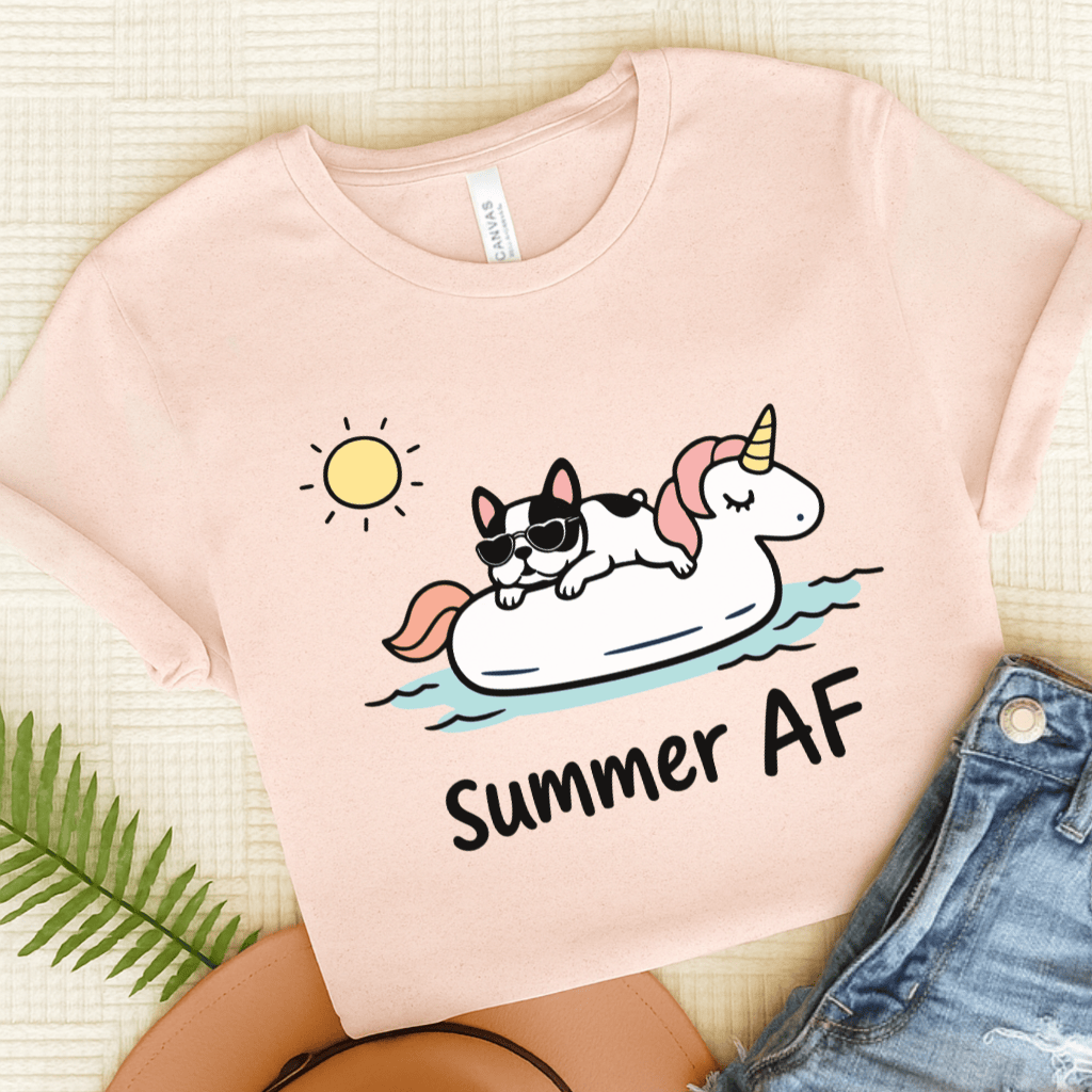 Piebald French Bulldog Summer AF Unisex TShirt Soft Pink