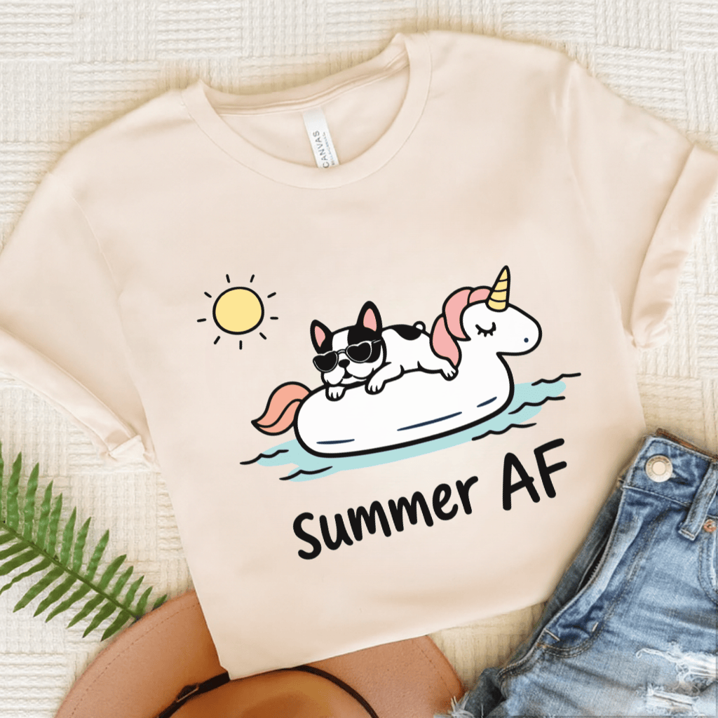 Piebald French Bulldog Summer AF Unisex TShirt Natural