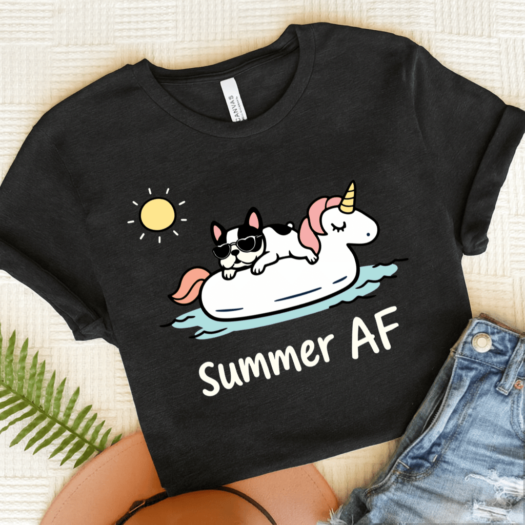 Piebald French Bulldog Summer AF Unisex TShirt Dark Grey Heather