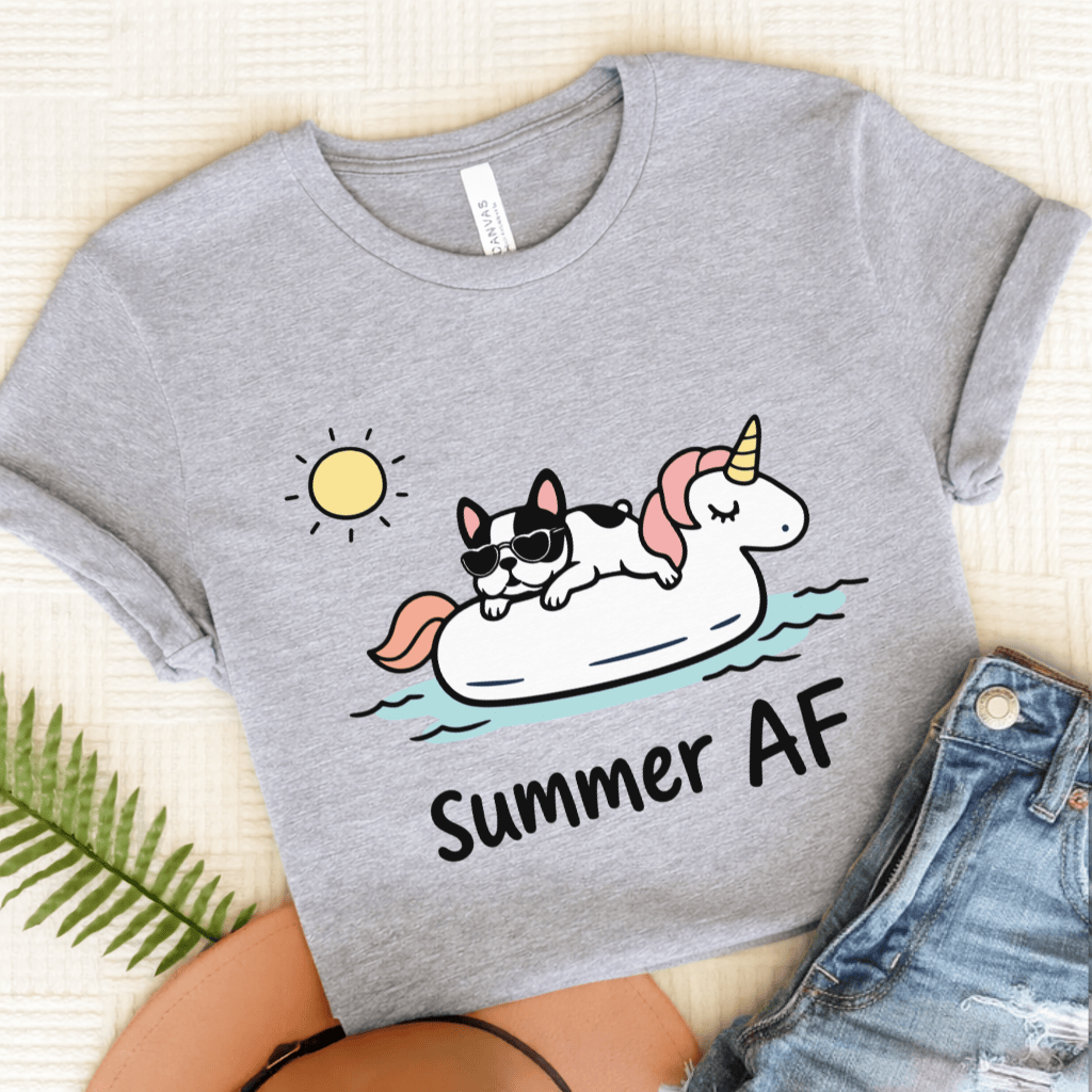 Piebald French Bulldog Summer AF Unisex TShirt Athletic Heather