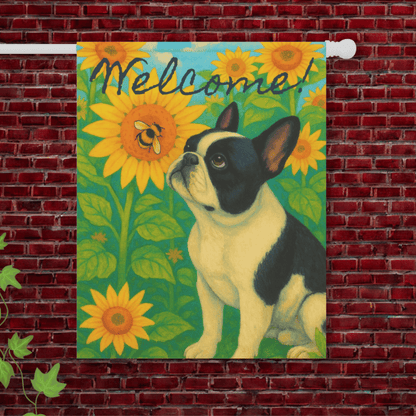 Piebald French Bulldog Sunflower Garden Flag 24.5'' × 32''