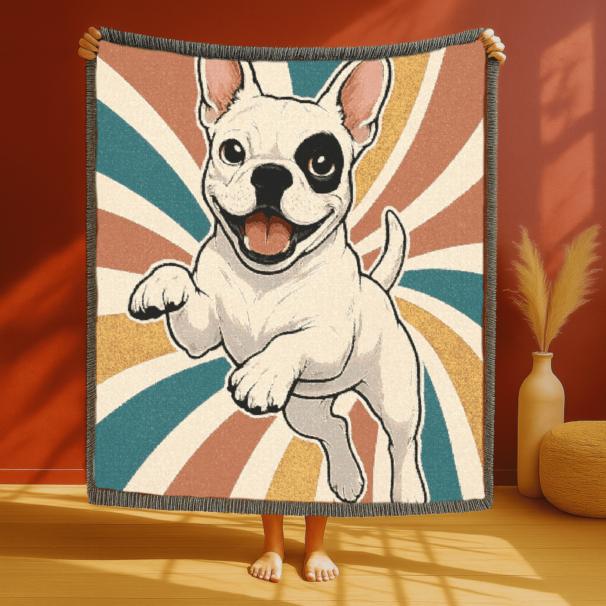 Printify Blanket Piebald French Bulldog Swirls Throw Blanket