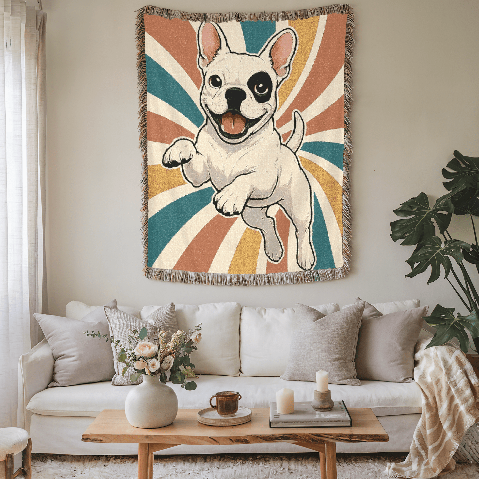 Printify Blanket Piebald French Bulldog Swirls Throw Blanket