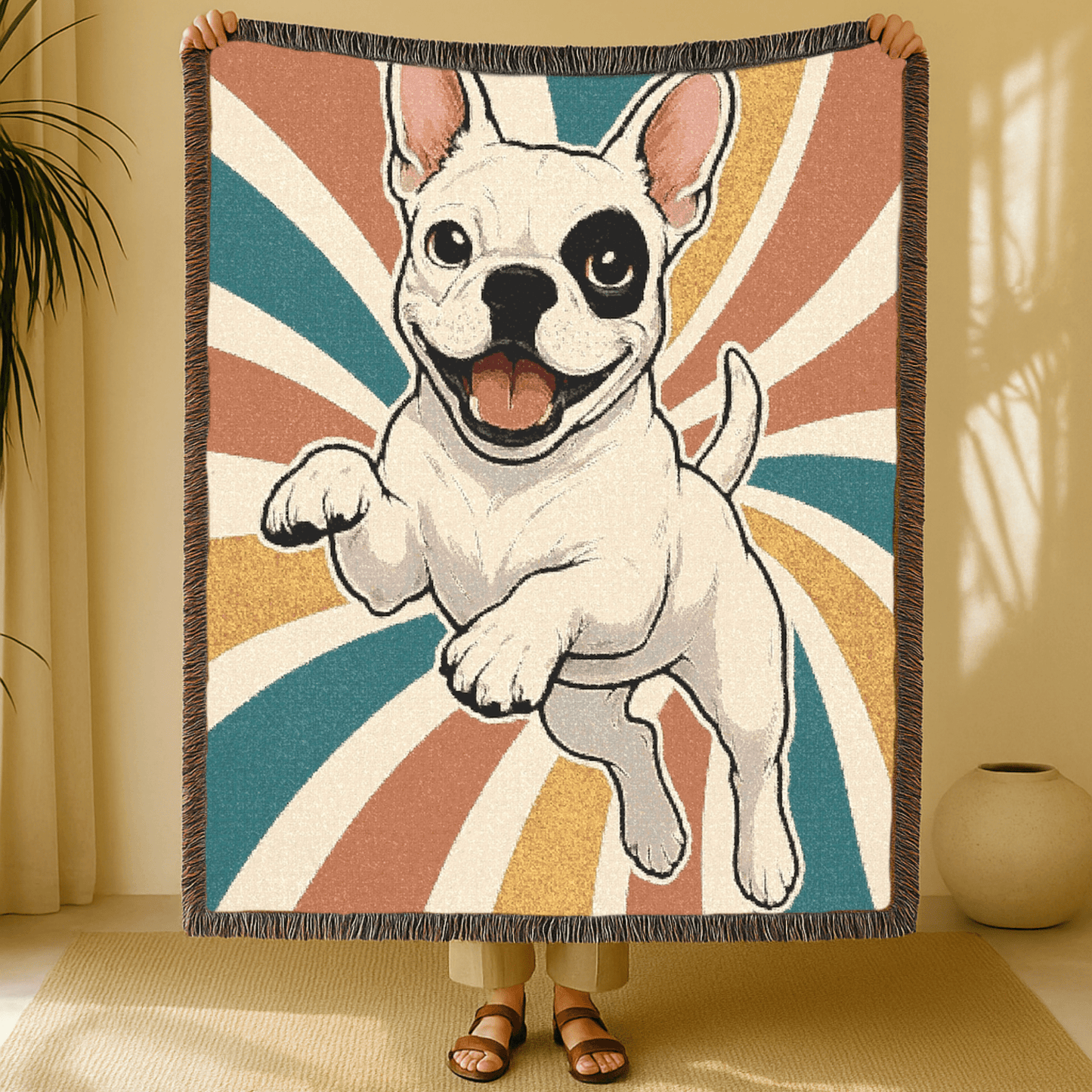Printify Blanket Piebald French Bulldog Swirls Throw Blanket