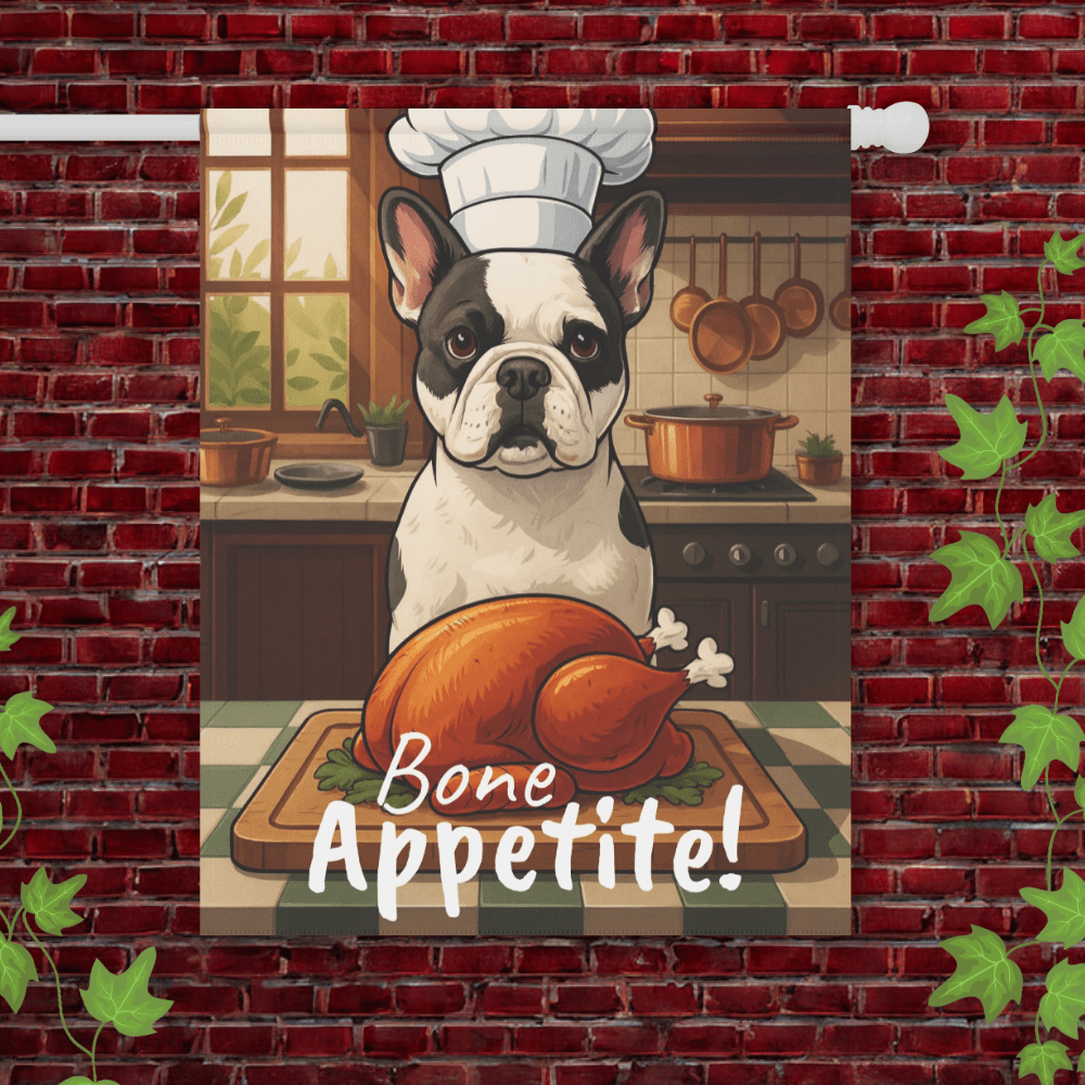Printify Garden Flag 24.5'' × 32'' Piebald French Bulldog Thanksgiving Garden Flag