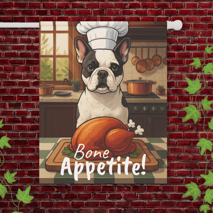 Printify Garden Flag 24.5'' × 32'' Piebald French Bulldog Thanksgiving Garden Flag