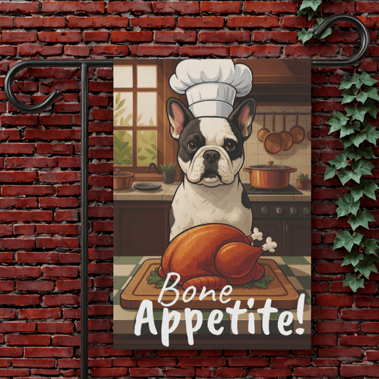 Printify Garden Flag 12'' × 18'' Piebald French Bulldog Thanksgiving Garden Flag