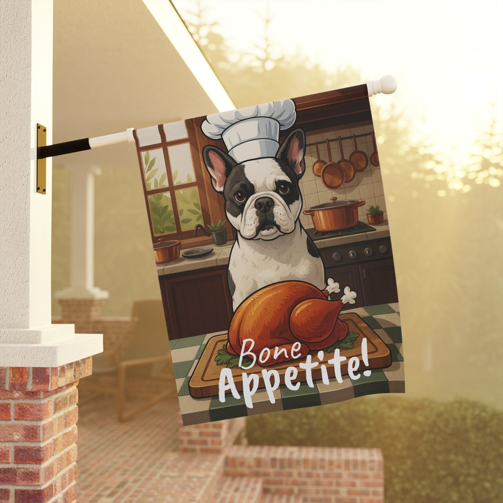 Printify Garden Flag Piebald French Bulldog Thanksgiving Garden Flag