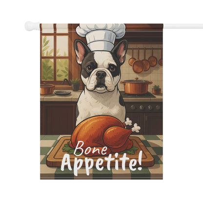 Printify Garden Flag Piebald French Bulldog Thanksgiving Garden Flag