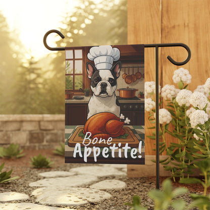 Printify Garden Flag Piebald French Bulldog Thanksgiving Garden Flag