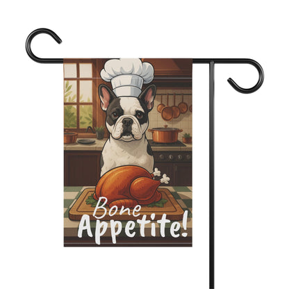Printify Garden Flag Piebald French Bulldog Thanksgiving Garden Flag