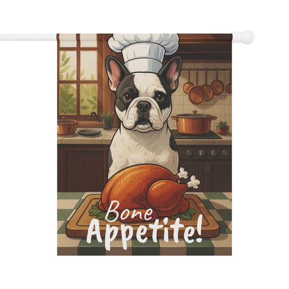 Printify Garden Flag Piebald French Bulldog Thanksgiving Garden Flag