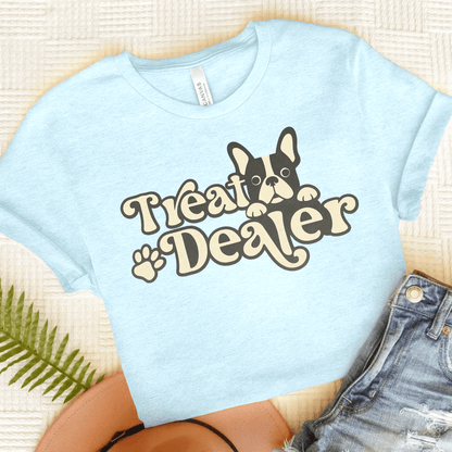 Piebald French Bulldog Treat Dealer TShirt Heather Ice Blue