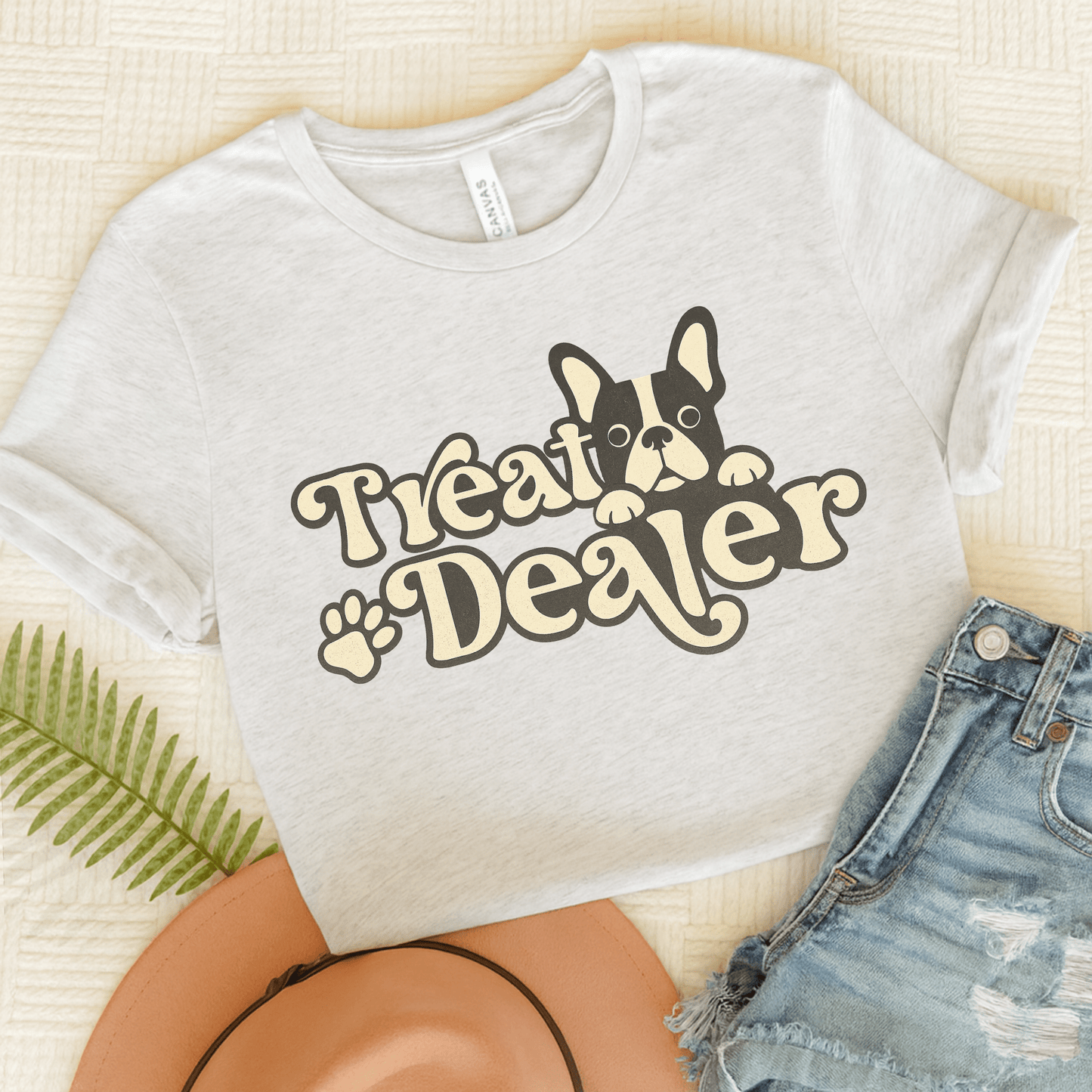 Piebald French Bulldog Treat Dealer TShirt Ash