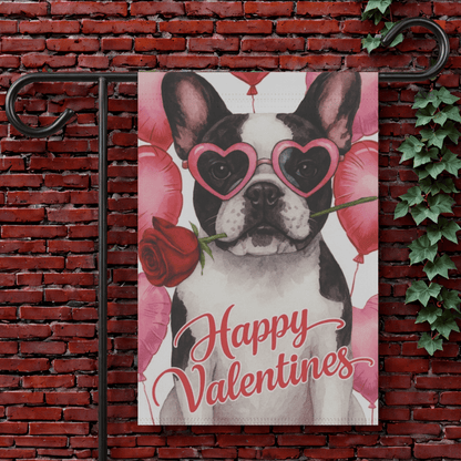 Piebald French Bulldog Valentines Day Garden Flag 12'' × 18''