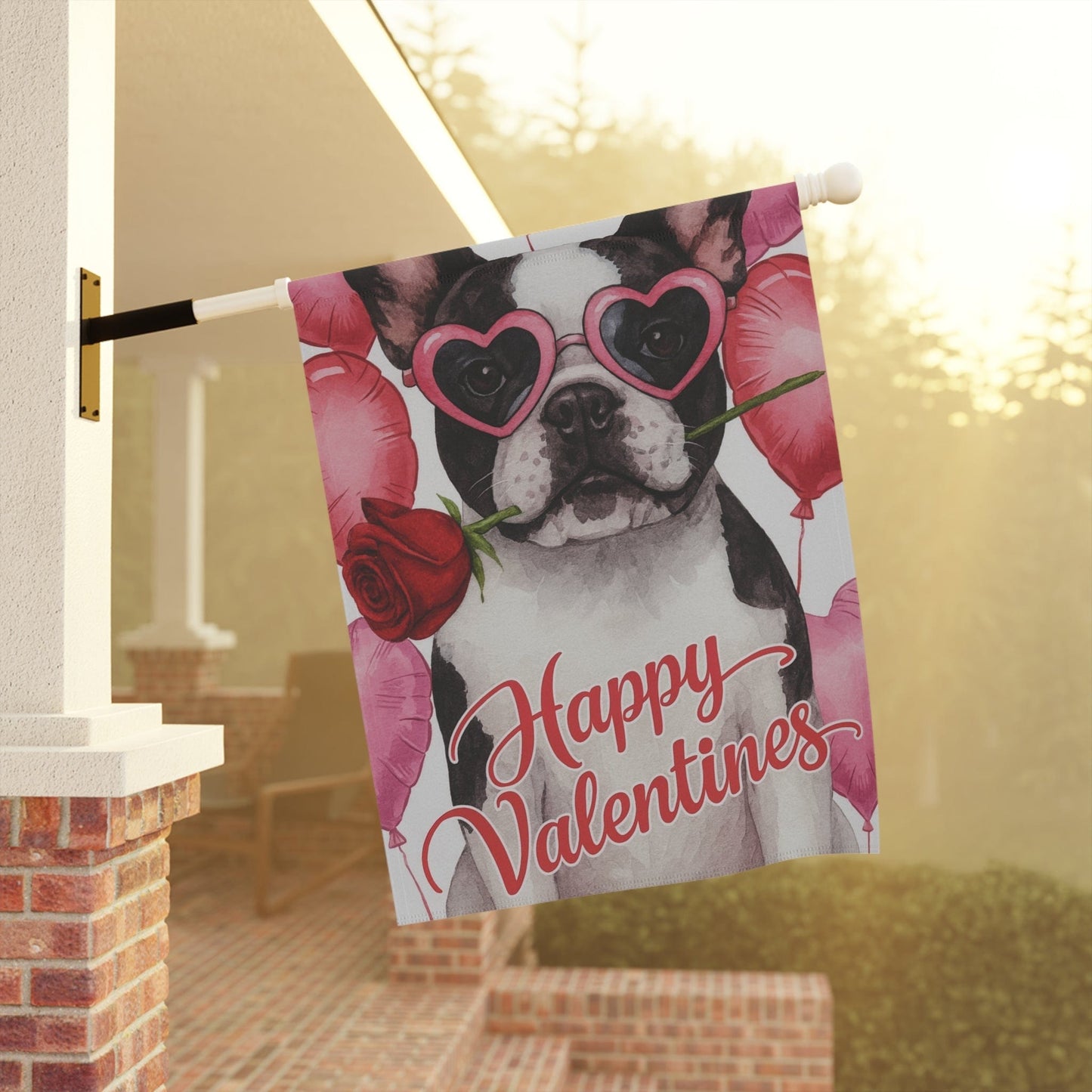 Piebald French Bulldog Valentines Day Garden Flag