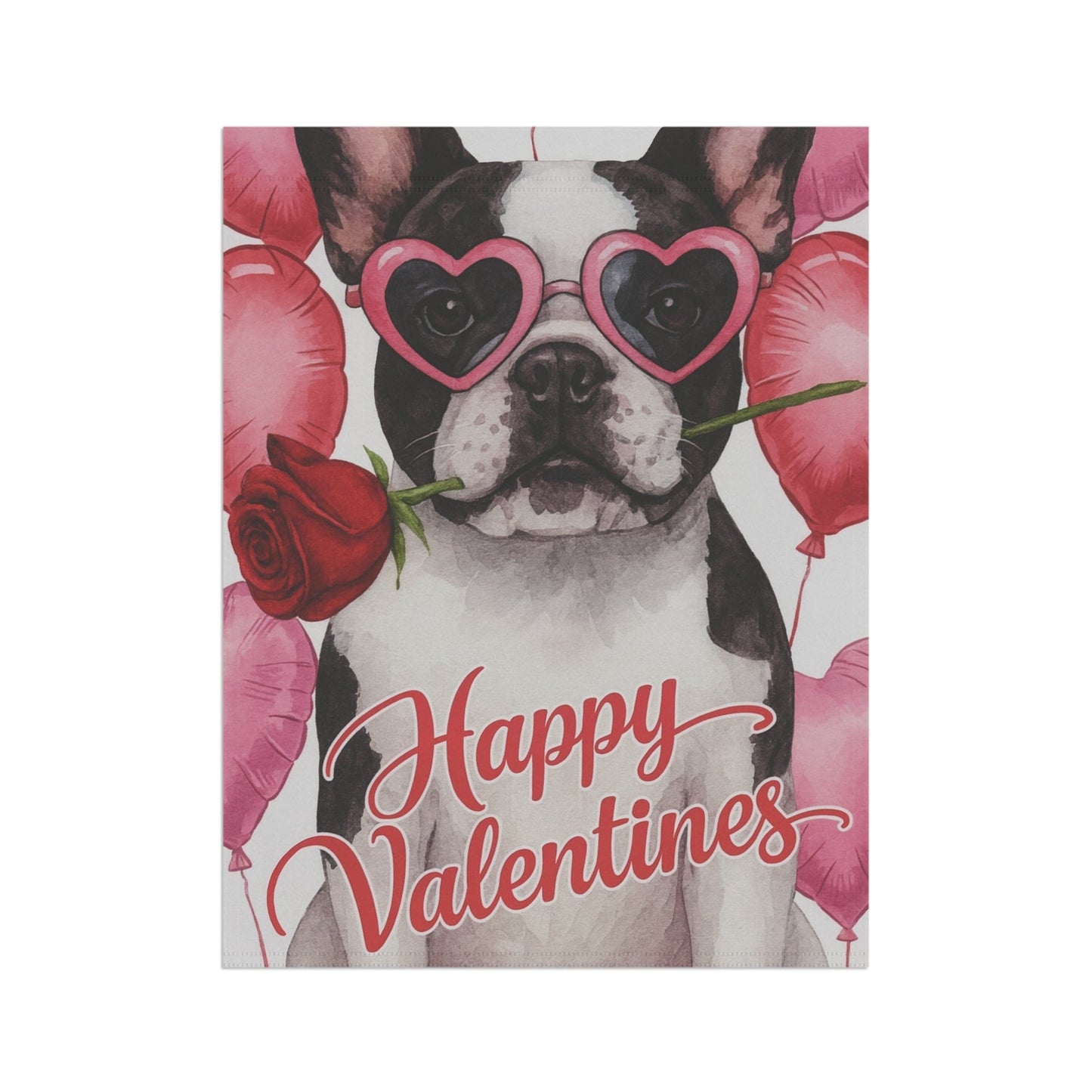 Piebald French Bulldog Valentines Day Garden Flag