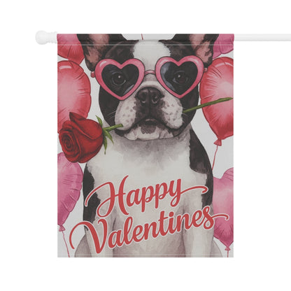 Piebald French Bulldog Valentines Day Garden Flag