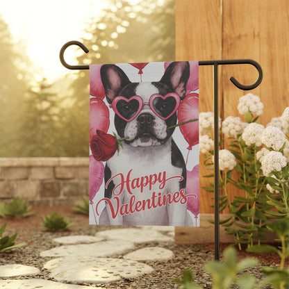 Piebald French Bulldog Valentines Day Garden Flag