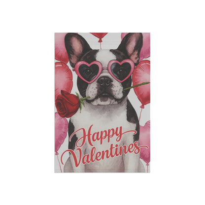 Piebald French Bulldog Valentines Day Garden Flag