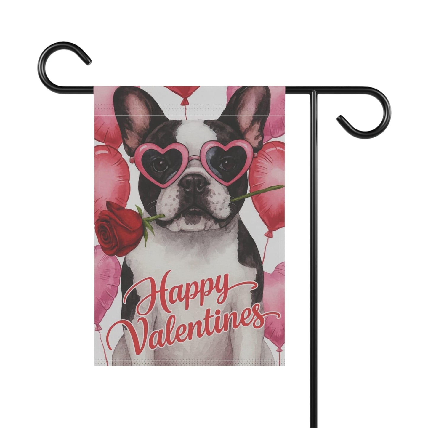 Piebald French Bulldog Valentines Day Garden Flag