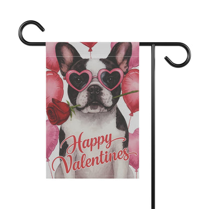 Piebald French Bulldog Valentines Day Garden Flag