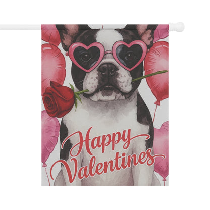 Piebald French Bulldog Valentines Day Garden Flag