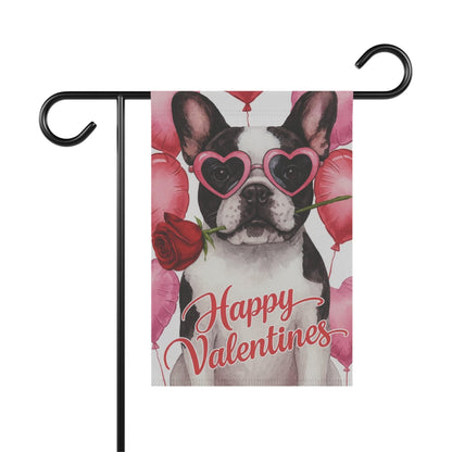 Piebald French Bulldog Valentines Day Garden Flag