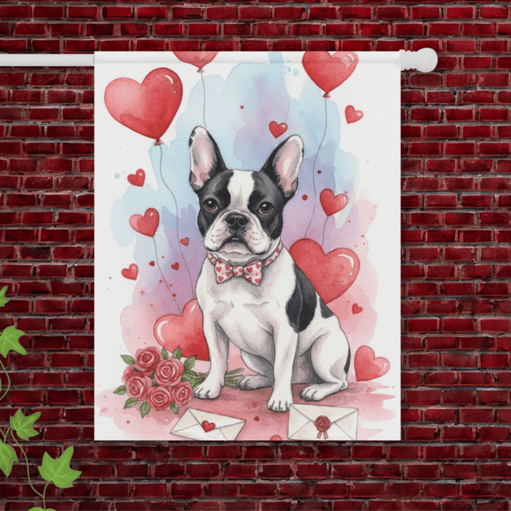 Piebald French Bulldog Valentines Day Garden Yard Flag 24.5'' × 32''