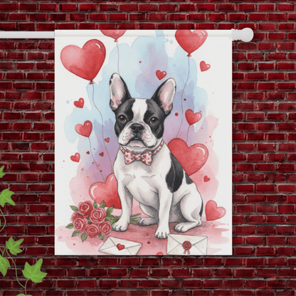 Piebald French Bulldog Valentines Day Garden Yard Flag 24.5'' × 32''