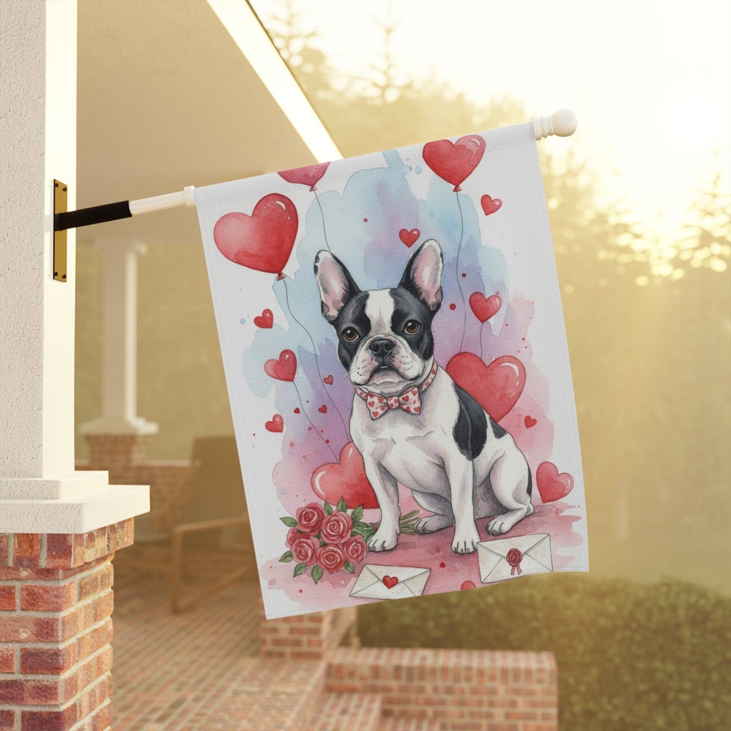 Piebald French Bulldog Valentines Day Garden Yard Flag