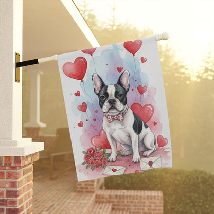 Piebald French Bulldog Valentines Day Garden Yard Flag