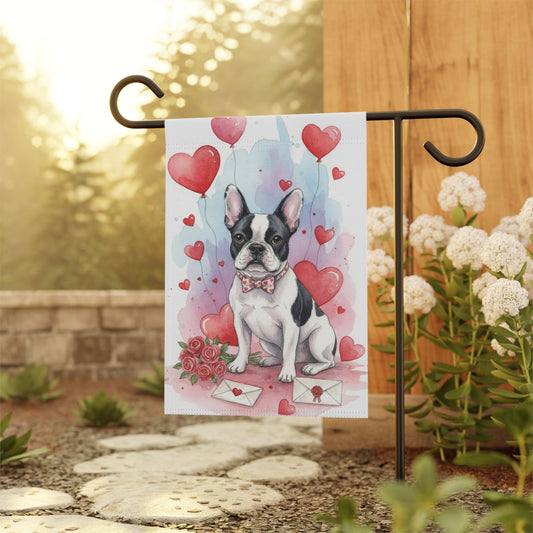 Piebald French Bulldog Valentines Day Garden Yard Flag