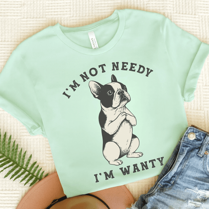 Piebald French Bulldog Wanty TShirt Heather Mint