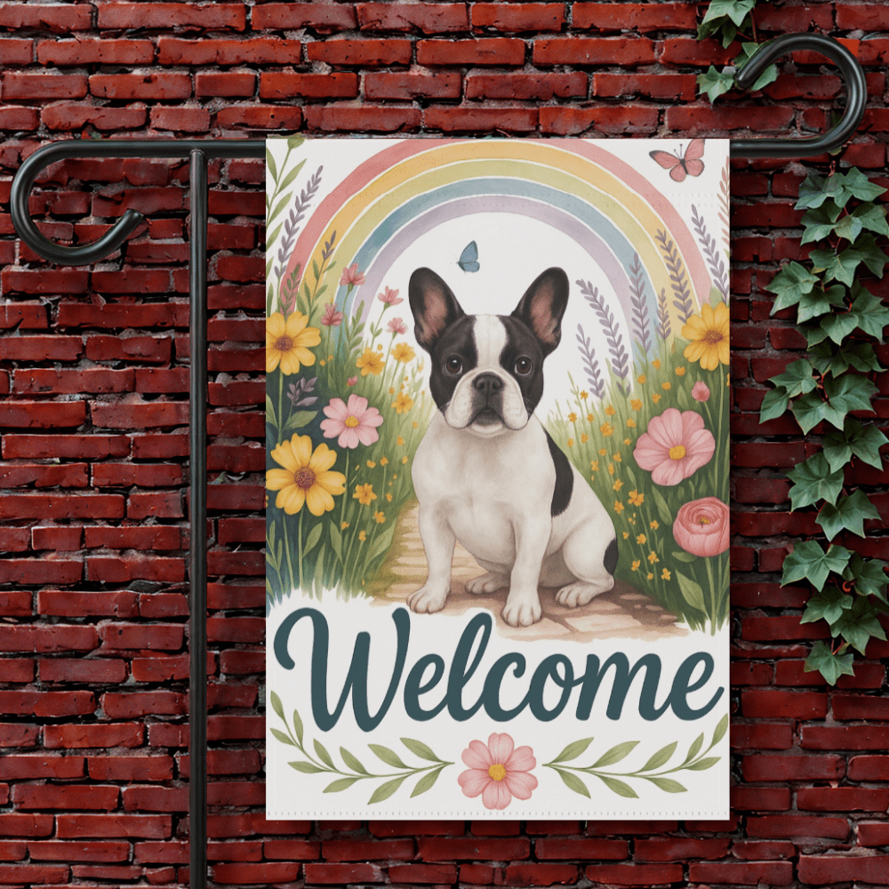 Printify Garden Flag 12'' × 18'' Piebald French Bulldog  Welcome Garden Flag
