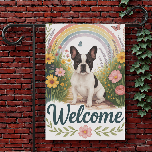 Printify Garden Flag 12'' × 18'' Piebald French Bulldog  Welcome Garden Flag