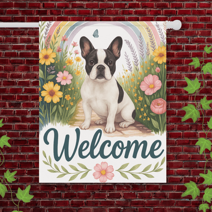 Printify Garden Flag 24.5'' × 32'' Piebald French Bulldog  Welcome Garden Flag