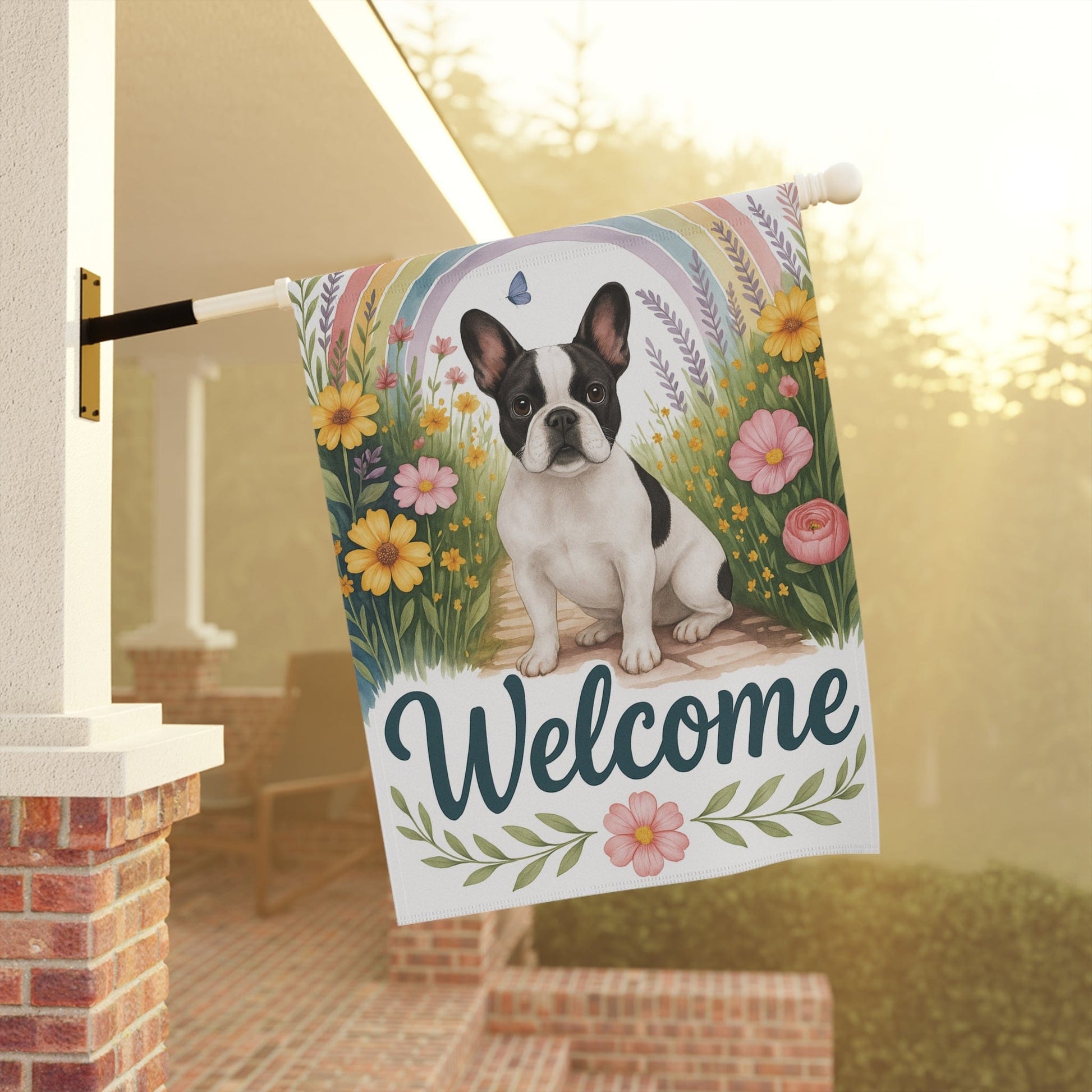 Printify Garden Flag Piebald French Bulldog  Welcome Garden Flag