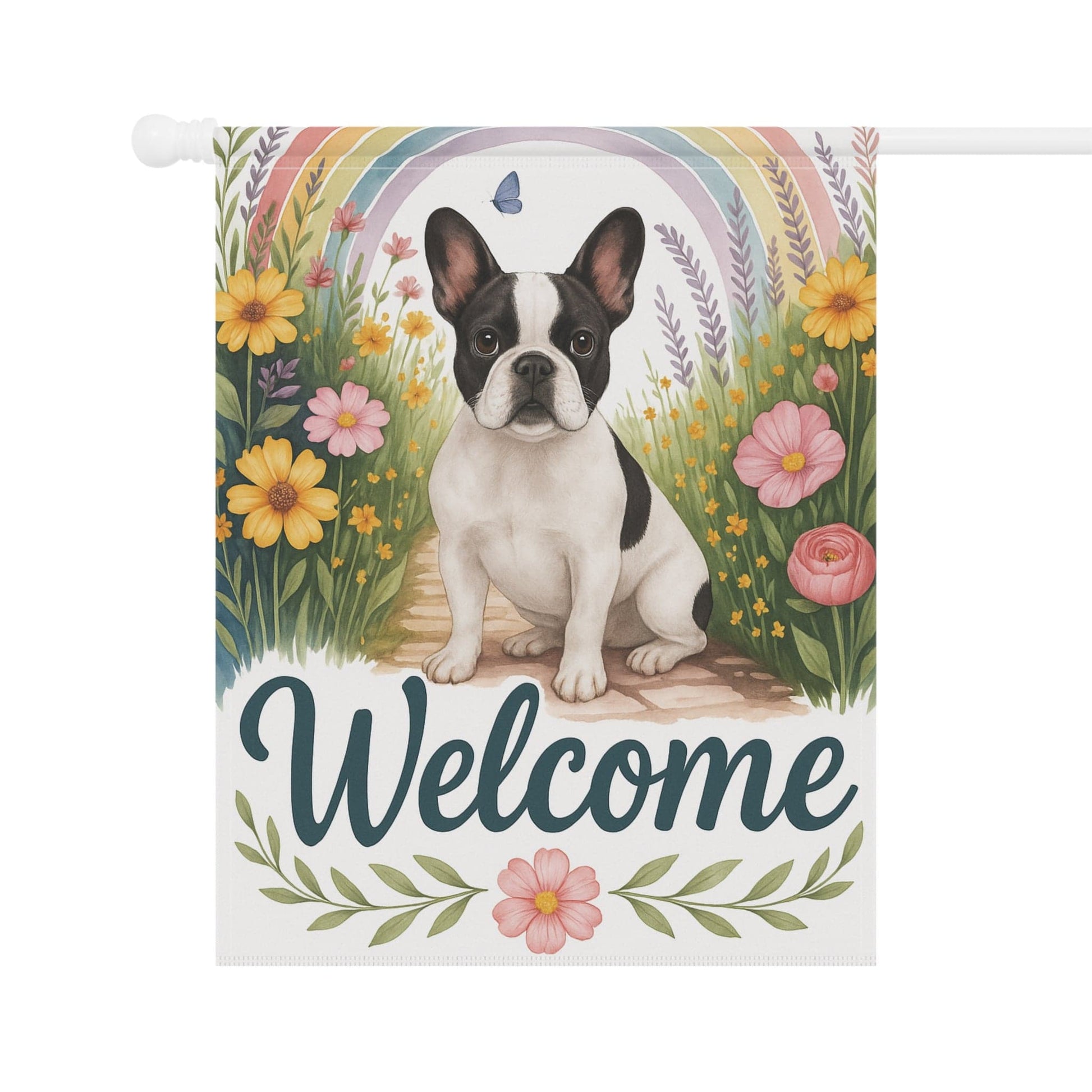 Printify Garden Flag Piebald French Bulldog  Welcome Garden Flag