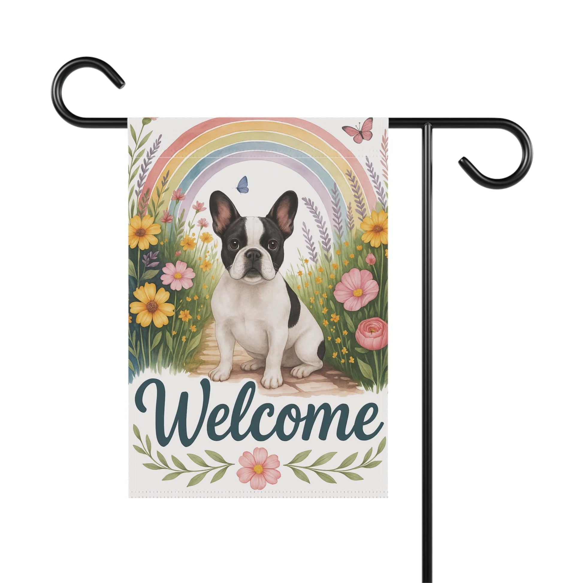 Printify Garden Flag Piebald French Bulldog  Welcome Garden Flag
