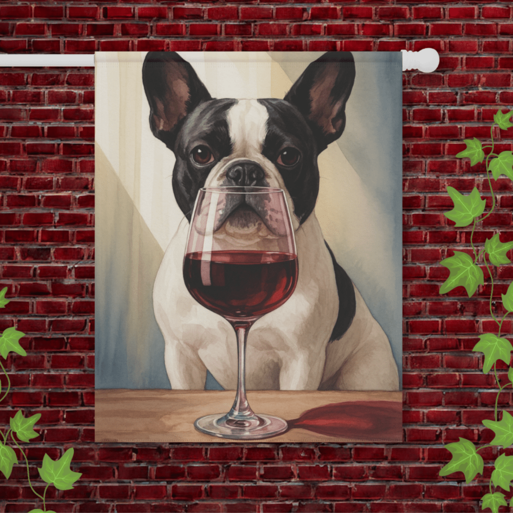 Piebald French Bulldog Wine Garden Flag 24.5'' × 32''