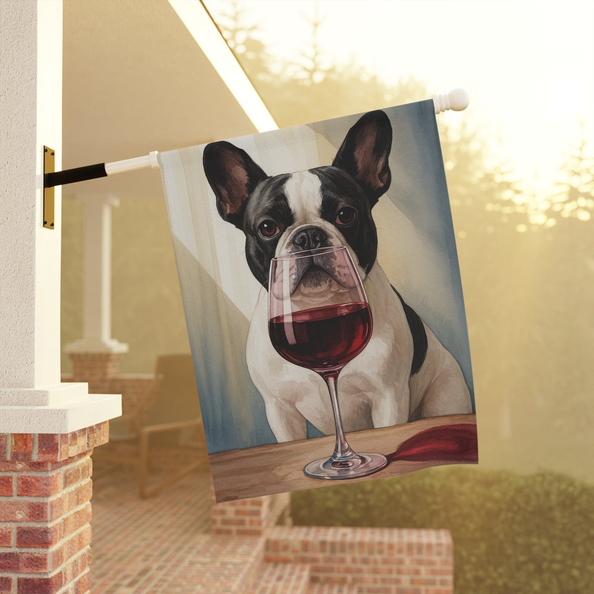 Piebald French Bulldog Wine Garden Flag