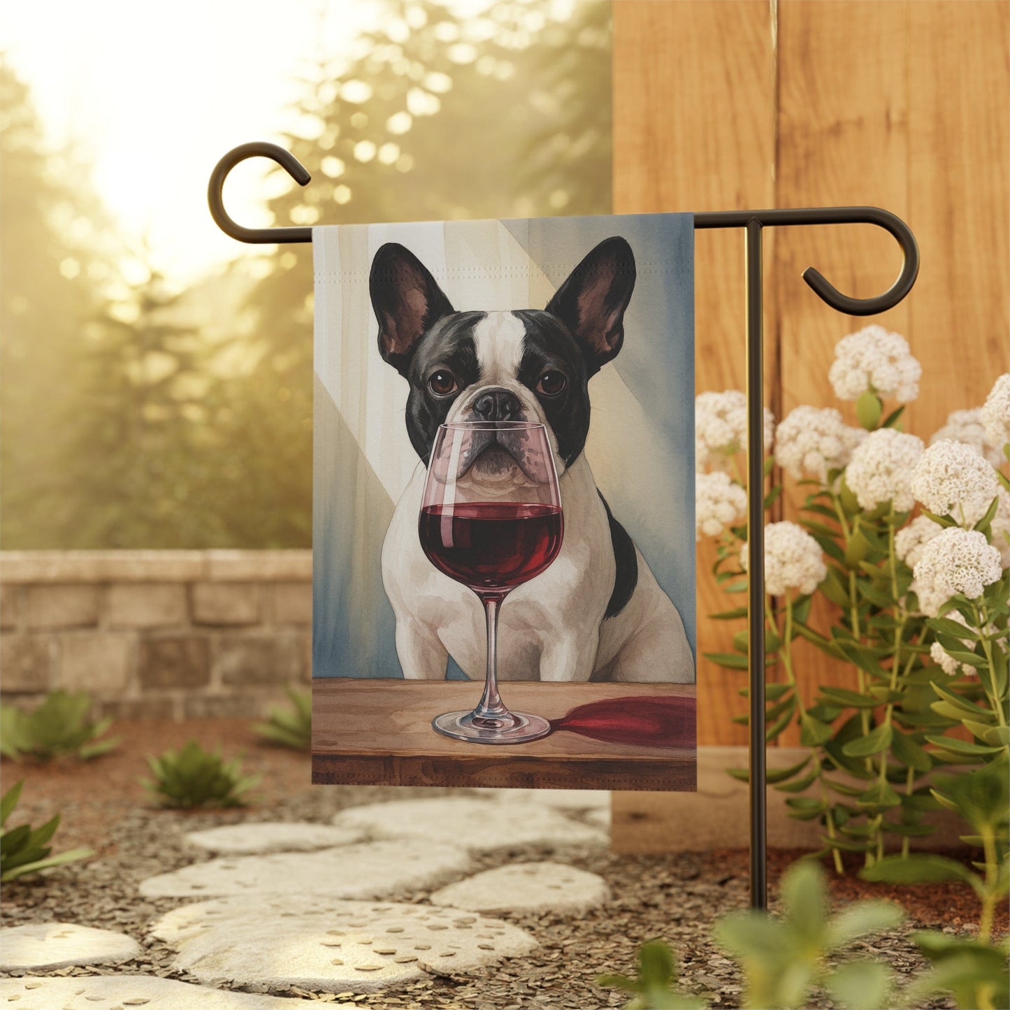 Piebald French Bulldog Wine Garden Flag