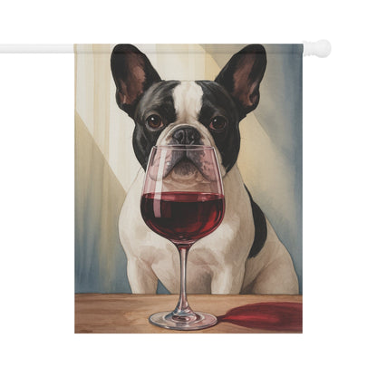 Piebald French Bulldog Wine Garden Flag