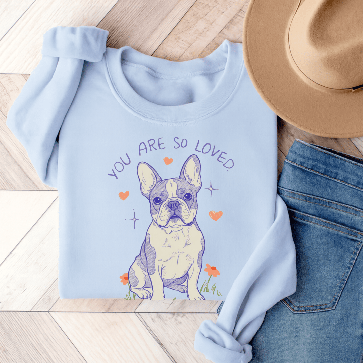 Piebald Frenchie Always Loved Sweatshirt Light Blue