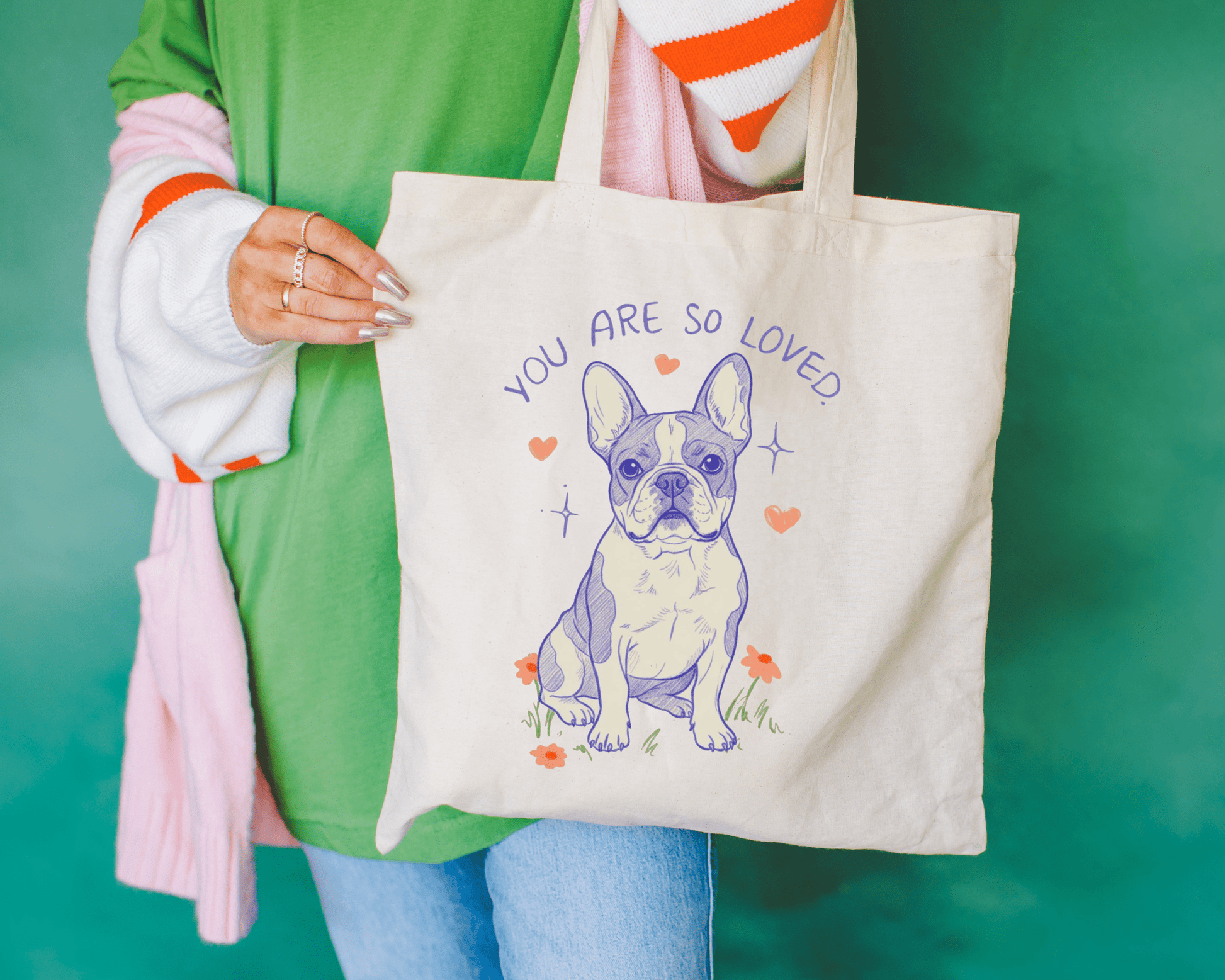 Piebald Frenchie Always Loved Tote Bag
