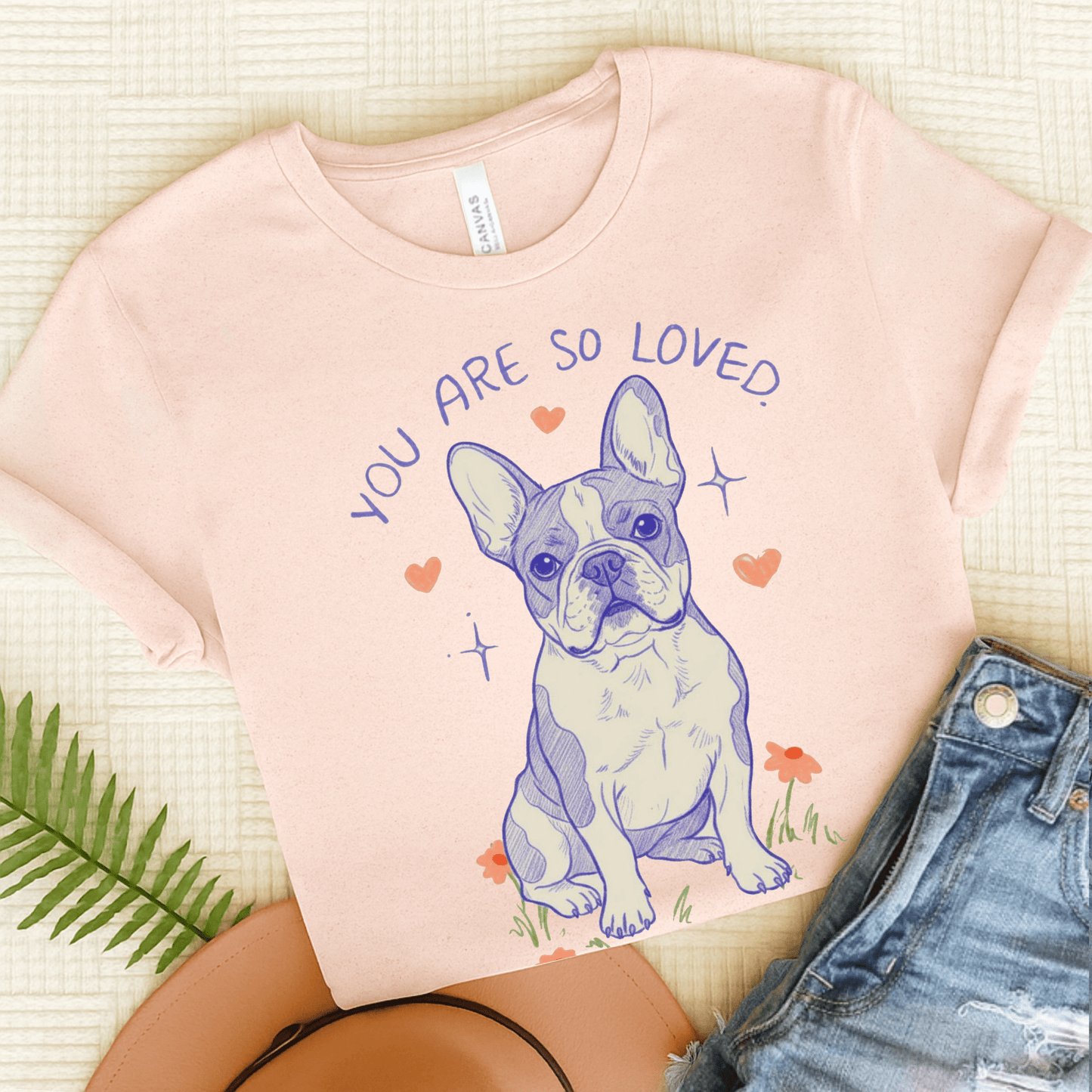 Piebald Frenchie Always Loved Tshirt Soft Pink