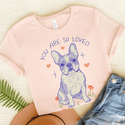 Piebald Frenchie Always Loved Tshirt Soft Pink